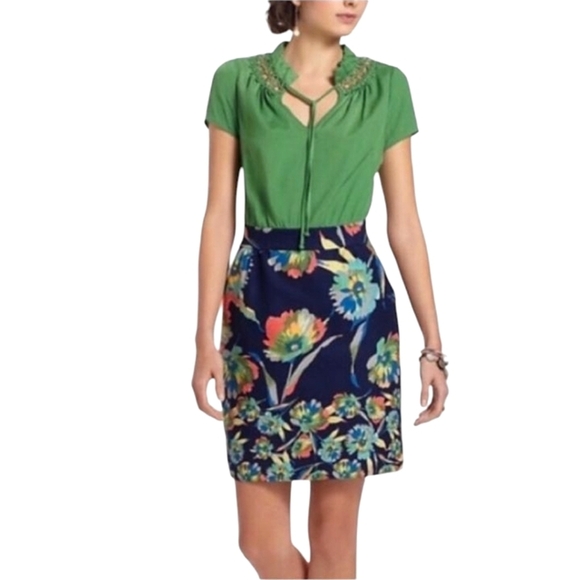 Anthropologie Tabitha Green Floral Blouse Top Lace Detail Dress Pockets Size 2 - Picture 1 of 9